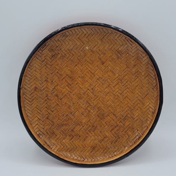 Hand-Painted Chapati Parat Basket Lacquered Woven Lidded Storage India Vintage - Picture 12 of 15